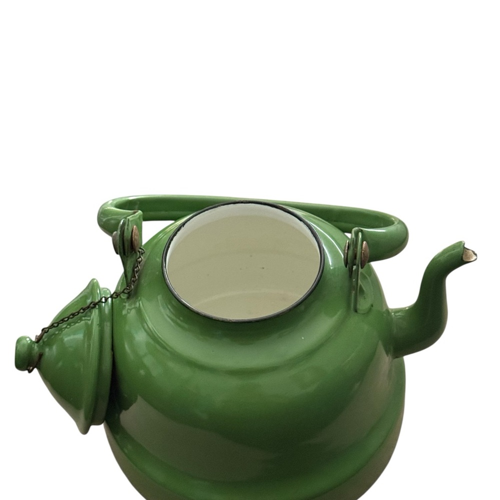 VTG Yugoslavia 16 Green Enamel Ware Granite Teapot Metal Rustic Decor Farmhouse - Picture 4 of 7